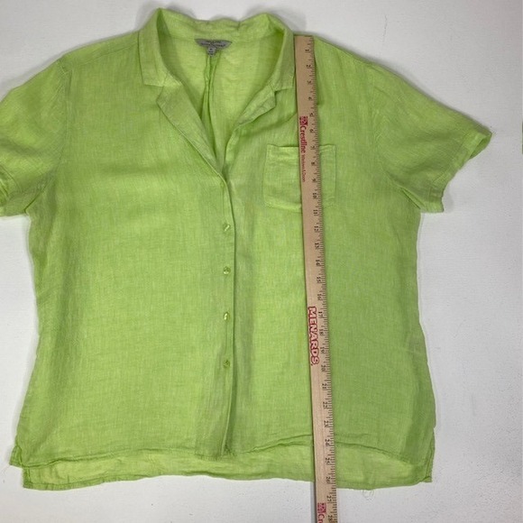 Hester & Orchard Linen Blend Bright Green Button‎ Down Short Sleeve Shirt XL - Picture 3 of 7